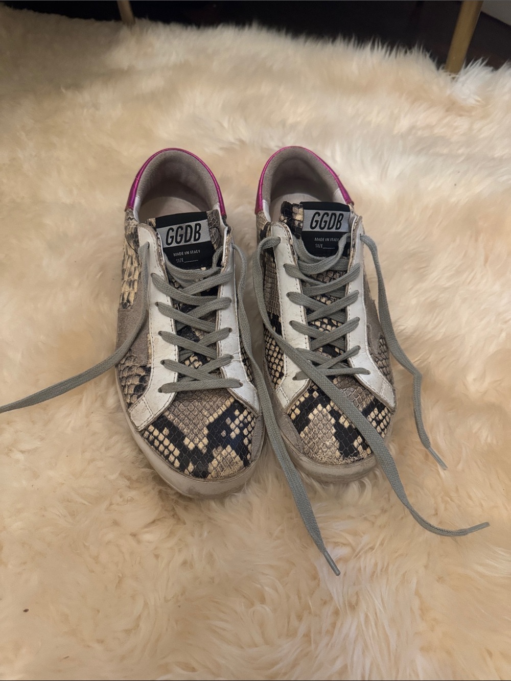 Golden Goose Women's Snake-Print Sneakers with Pink Heel